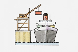 Illustration of ship being loaded by crane Illustration of ship being loaded by crane
