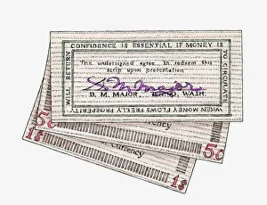 Illustration of signed wooden banknotes issued in Tenino in 1932 Illustration of signed wooden banknotes issued in Tenino in 1932