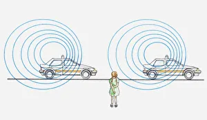 Illustration of sound waves produced by siren of a passing police car Illustration of sound waves produced by siren of a passing police car