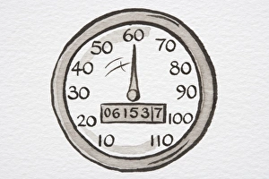 Illustration, speedometer showing miles per hour and odometer showing miles travelled Illustration, speedometer showing miles per hour and odometer showing miles travelled