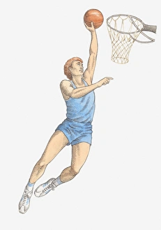 Illustration of tall man playing basketball Illustration of tall man playing basketball