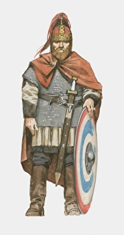 Illustration of Visigoth with sword and shield Illustration of Visigoth with sword and shield