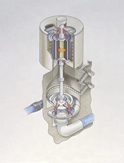 Illustration of water-powered turbine generator Illustration of water-powered turbine generator