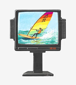Illustration of windsurfer on colour television Illustration of windsurfer on colour television