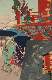 Japanese Woodblock Print flowers and Dragon Japanese Woodblock Print flowers and Dragon
