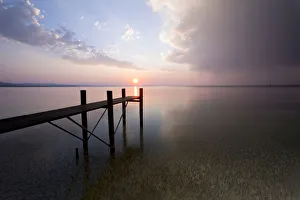 Jetty with evening light and stormy atmosphere overlooking Lake Constance near Bregenz, Rohrspitz, Austria, Europe Jetty with evening light and stormy atmosphere overlooking Lake Constance near Bregenz, Rohrspitz, Austria, Europe