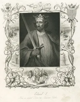 King Edward I of England portrait engraving King Edward I of England portrait engraving