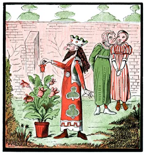 King picking flower buds (Victorian cartoon) King picking flower buds (Victorian cartoon)