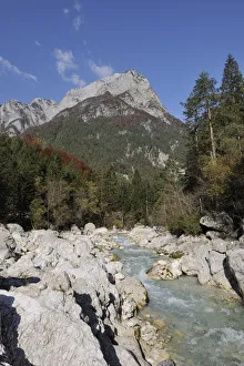 Koritnica River and Mt Jerebica, Slovenia, Europe Koritnica River and Mt Jerebica, Slovenia, Europe