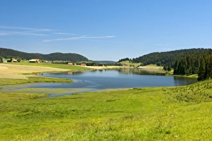 Lake Tailleres, Lac des Tailleres in summer, in the Vallee de la Brevine, La Brevine Valley, Neuchatel Jura Lake Tailleres, Lac des Tailleres in summer, in the Vallee de la Brevine, La Brevine Valley, Neuchatel Jura