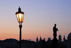 Lamp on Charles Bridge in Prague, Czech Republic, Europe Lamp on Charles Bridge in Prague, Czech Republic, Europe