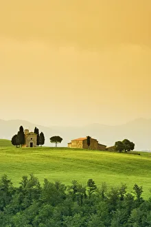 Landscape with church and villa, Tuscany, Italy Landscape with church and villa, Tuscany, Italy