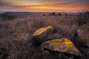 Landscape of Magaliesberg rocks covered with Lichen at sunset in the hills of Landscape of Magaliesberg rocks covered with Lichen at sunset in the hills of