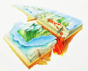 Lava Eruptions, cross-section, elevated view Lava Eruptions, cross-section, elevated view