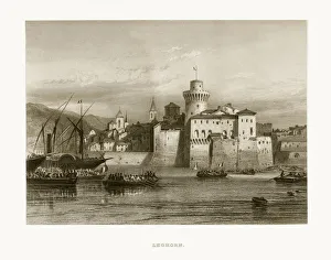 Leghorn, Italy Victorian Engraving, Circa 1865 Leghorn, Italy Victorian Engraving, Circa 1865