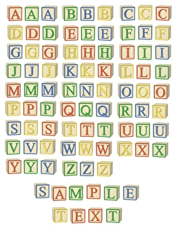 Letters on wooden building blocks for the design of typography, alphabet, each letter in three different views Letters on wooden building blocks for the design of typography, alphabet, each letter in three different views