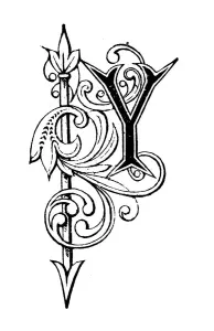 Antique Children's Book Print: Ornate Letter Y Illustration