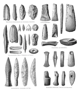 Stone Age Tools Engraving Print 1895
