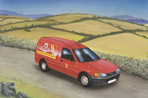 Mail delivery vehicle driving along narrow country lane Mail delivery vehicle driving along narrow country lane