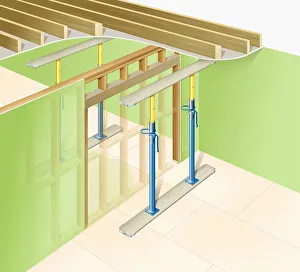 Making an opening in a loadbearing timber wall, supported by props Making an opening in a loadbearing timber wall, supported by props