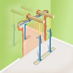 Making an opening in a masonry wall, supported by props Making an opening in a masonry wall, supported by props