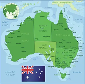 Map of Australia with states, cities and flag Map of Australia with states, cities and flag