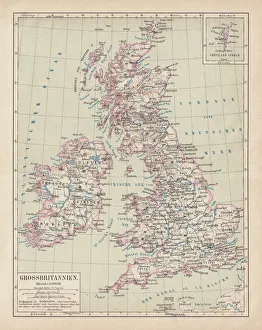 Map of British Isles, lithograph, lithograph, published in 1876 Map of British Isles, lithograph, lithograph, published in 1876