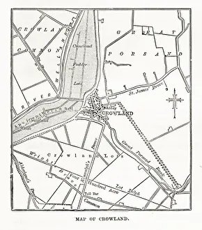 Map of Crowland, England Victorian Engraving, Circa 1840 Map of Crowland, England Victorian Engraving, Circa 1840