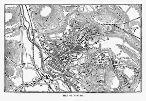 Map of Exeter in Devon, England Victorian Engraving, 1840 Map of Exeter in Devon, England Victorian Engraving, 1840