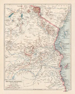 Map of formerly German colony East Africa, lithograph, published 1897 Map of formerly German colony East Africa, lithograph, published 1897