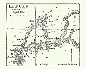 Map of Labuan Island, Malaysia, 19th Century Map of Labuan Island, Malaysia, 19th Century