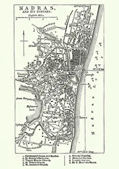 Map of Madras (Chennai), India, 19th Century Map of Madras (Chennai), India, 19th Century