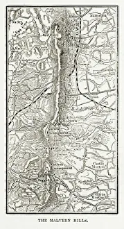 Map of Malvern Hills in Worcestershire, England Victorian Engraving, 1840 Map of Malvern Hills in Worcestershire, England Victorian Engraving, 1840