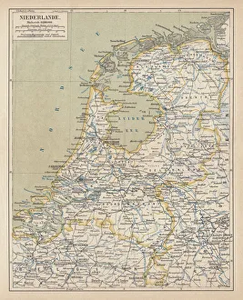Map of the Netherlands, lithograph, published in 1877 Map of the Netherlands, lithograph, published in 1877