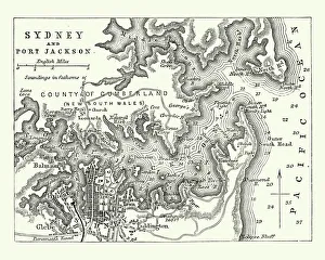 Map of Sydney and Port Jackson, Australia, 19th Century Map of Sydney and Port Jackson, Australia, 19th Century