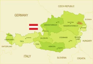 Prints of Map Prints: Austrian Flat Map Print with National Flag