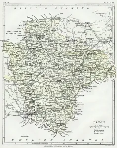 1883 Devon Map Print, Encyclopedia Britannica 9th Edition