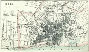 Prints of Vintage map from 1880 of Hull in the East Riding of Yorkshire, England River Prints: Vintage 1880 Map of Hull East Riding Yorkshire England Print