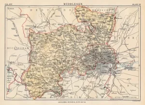 Prints of Encyclopedia Britannica 9th Edition New York Samuel L. Hall 1883 Vol XVI Middlesex Prints: Middlesex Map Print 1883 Encyclopedia Britannica Vol XVI Historical Maps
