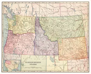Geological Map Prints: Northwestern States Map Print 1892