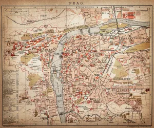 Prints of Antique map of Prague from 1898 Czech Republic Prints: 1898 Prague Antique Map Print of Historic Prague City
