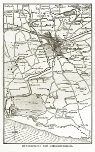 Prints of Very Rare, Beautifully Illustrated Antique Engraving of Victorian Map of Dunfermline, Scotland from Our Own Country, Great Britain, Descriptive, Historical, Pictorial. Published in 1880 Map Prints: Victorian Map of Dunfermline, Scotland Print (Circa 1840)