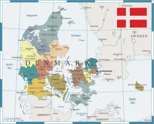 Prints of Map of Denmark - Vector illustration Denmark Prints: Denmark Color Map Print - Vector Illustration