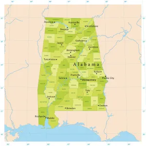 Prints of Highly detailed vector map of Alabama, United States. File was created on April 10, 2012. The colors in the.eps-file are ready for print (CMYK). Included files: EPS (v8) and Hi-Res JPG USA Map Prints: Alabama Vector Map Print for High-Quality Printing