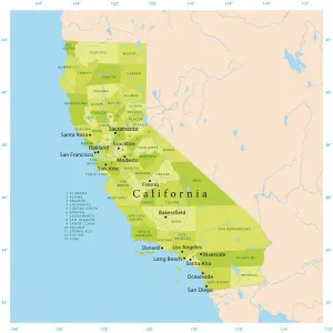 California Vector Map Highly Detailed CMYK Print Ready