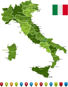 High Detailed Italy Green Map Print with Navigation Icons
