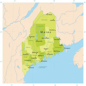 Map Illustration Prints: Maine Vector Map Print with High-Resolution Illustrations