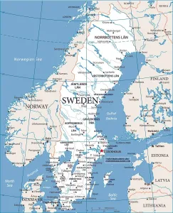 Prints of Map of Sweden - Vector illustration Map Prints: Sweden Vector Map Print - Detailed Illustration