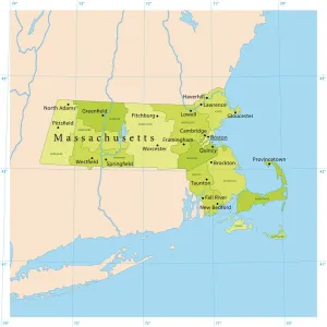 CMYK Printable Maps Prints: Massachusetts Vector Map