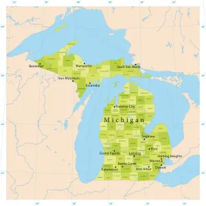 Highly Detailed Michigan Vector Map Print for Artistic Use